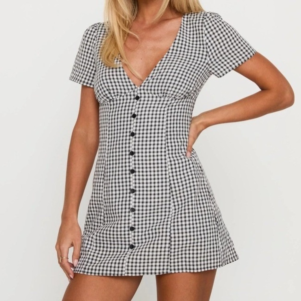 Gingham Button Front Mini Dress Large Black Retro Babydoll Pumpkin Patch